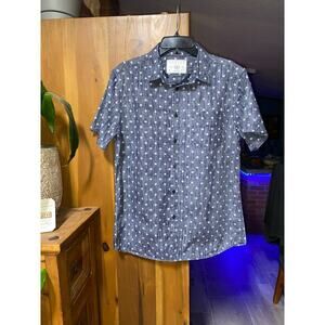 Dress shirt short sleeve blue with white stars by Cactus Handcrafted Goods Sz‎ L